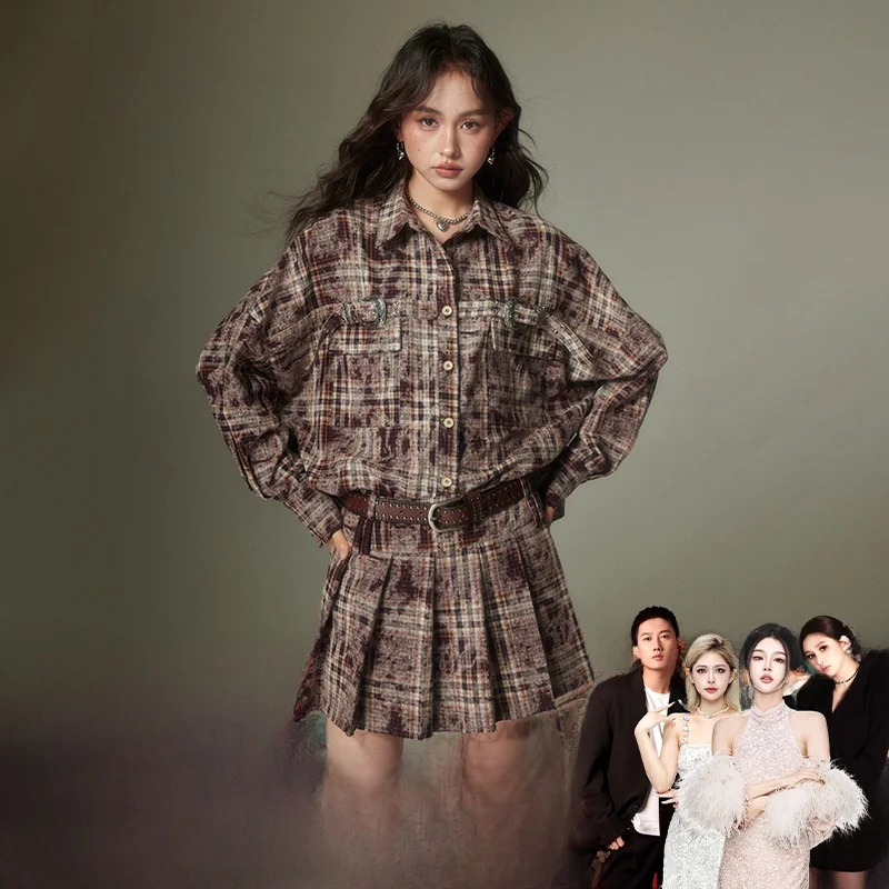 DIDDI MODA Checkered Shirt And Pleated Skirt Set Color Block Preppy Style Women's Fashion Autumn Spring Cotton Two-Piece Suit
DIDDI MODA Checkered Shirt And Pleated Skirt Set Color Block Preppy Style Women's Fashion Autumn Spring Cotton Two-Piece Suit