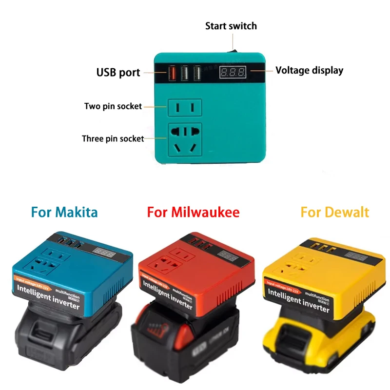 120W Lithium Battery Inverter 18V-21V to AC 220V Inverter Intelligent Battery for DeWalt/Makita/Milwaukee Battery
120W Lithium Battery Inverter 18V-21V to AC 220V Inverter Intelligent Battery for DeWalt/Makita/Milwaukee Battery