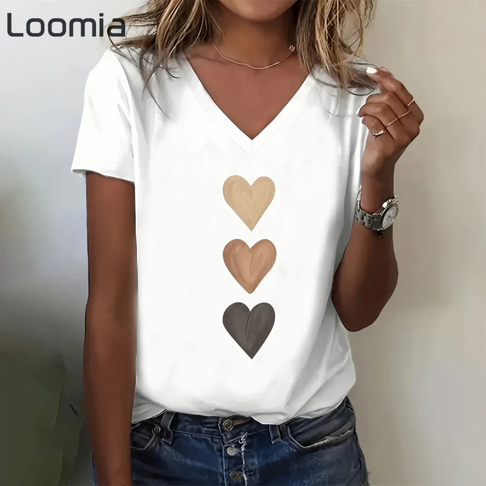 Simple Heart Pattern Woman Clothing New Fashion Woman Clothes Heart Graphic T Shirts Harajuku Short Sleeve Tops V-Neck T-Shirts
Simple Heart Pattern Woman Clothing New Fashion Woman Clothes Heart Graphic T Shirts Harajuku Short Sleeve Tops V-Neck T-Shirts