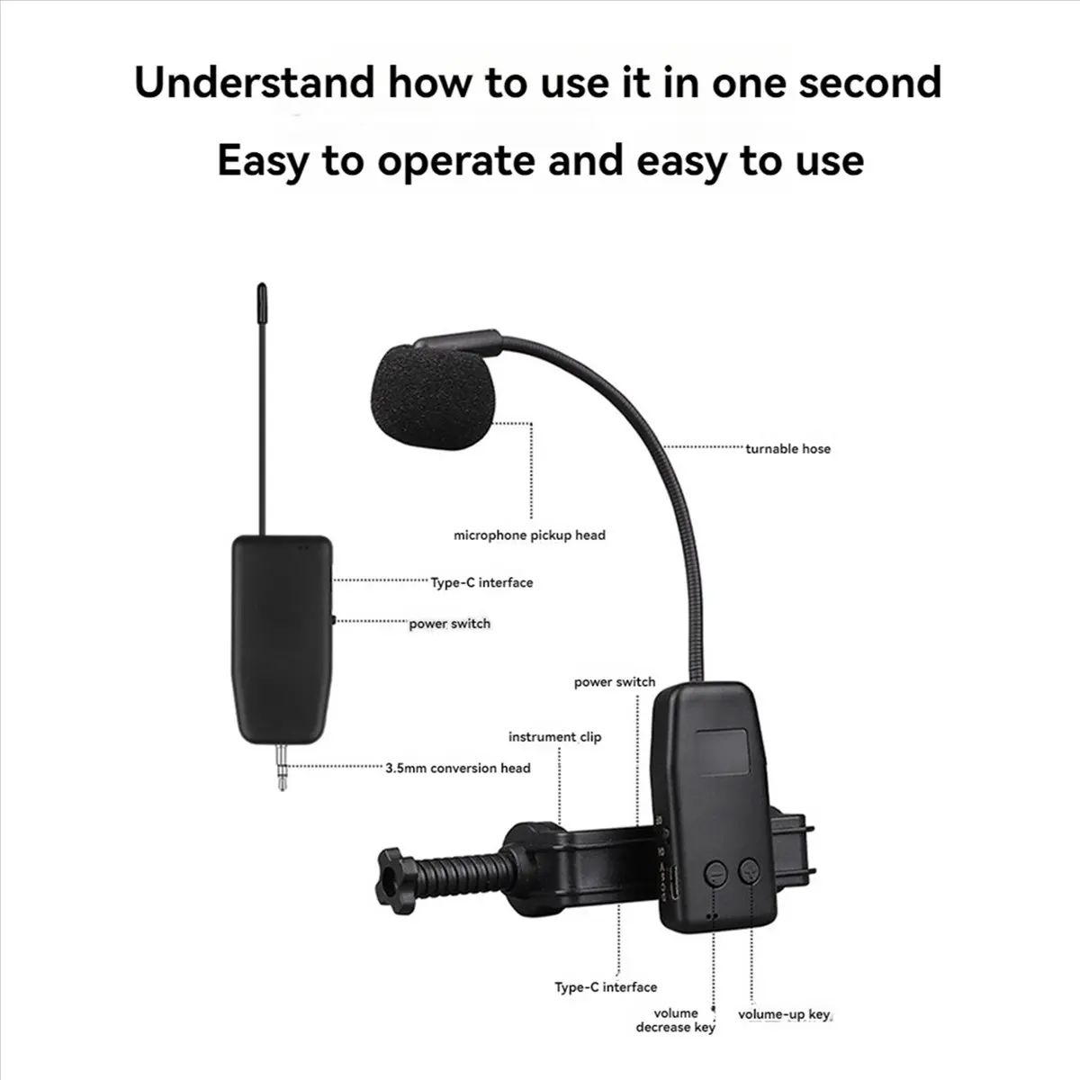 TUREBG Violin Wireless Microphone Musical Instrument Microphone Stage Performance Audio Receiver and Transmitter Long Clip
TUREBG Violin Wireless Microphone Musical Instrument Microphone Stage Performance Audio Receiver and Transmitter Long Clip