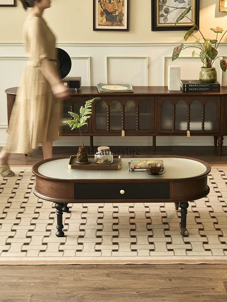 *French retro solid wood coffee table removable light luxury high-end oval glass coffee table
*French retro solid wood coffee table removable light luxury high-end oval glass coffee table