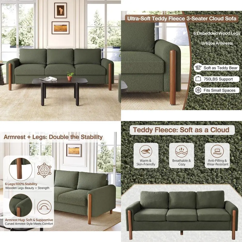 3-Seater Curved Armrest Sofa with Solid Wood Legs, Teddy Velvet Fabric, High Weight Capacity 250 lbs per Seat, Comfortable Livin
3-Seater Curved Armrest Sofa with Solid Wood Legs, Teddy Velvet Fabric, High Weight Capacity 250 lbs per Seat, Comfortable Livin