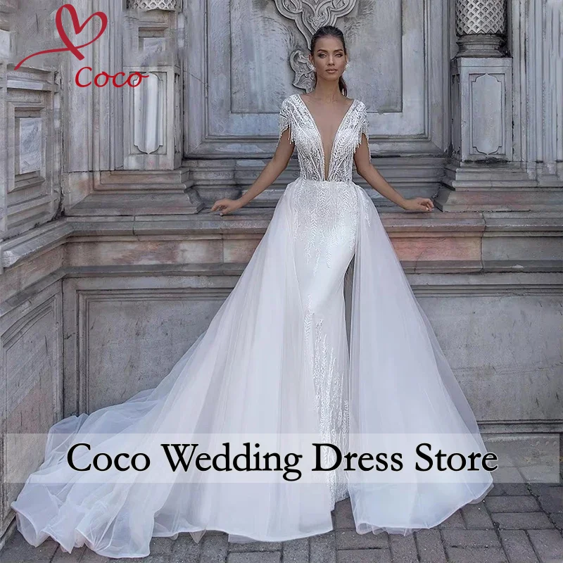 Customized Detachable Wedding Dresses Mermaid V-neck Lace Backless Boho Dubai Saudi Arabia Israel Bridal Gowns Vestido De Novia
Customized Detachable Wedding Dresses Mermaid V-neck Lace Backless Boho Dubai Saudi Arabia Israel Bridal Gowns Vestido De Novia