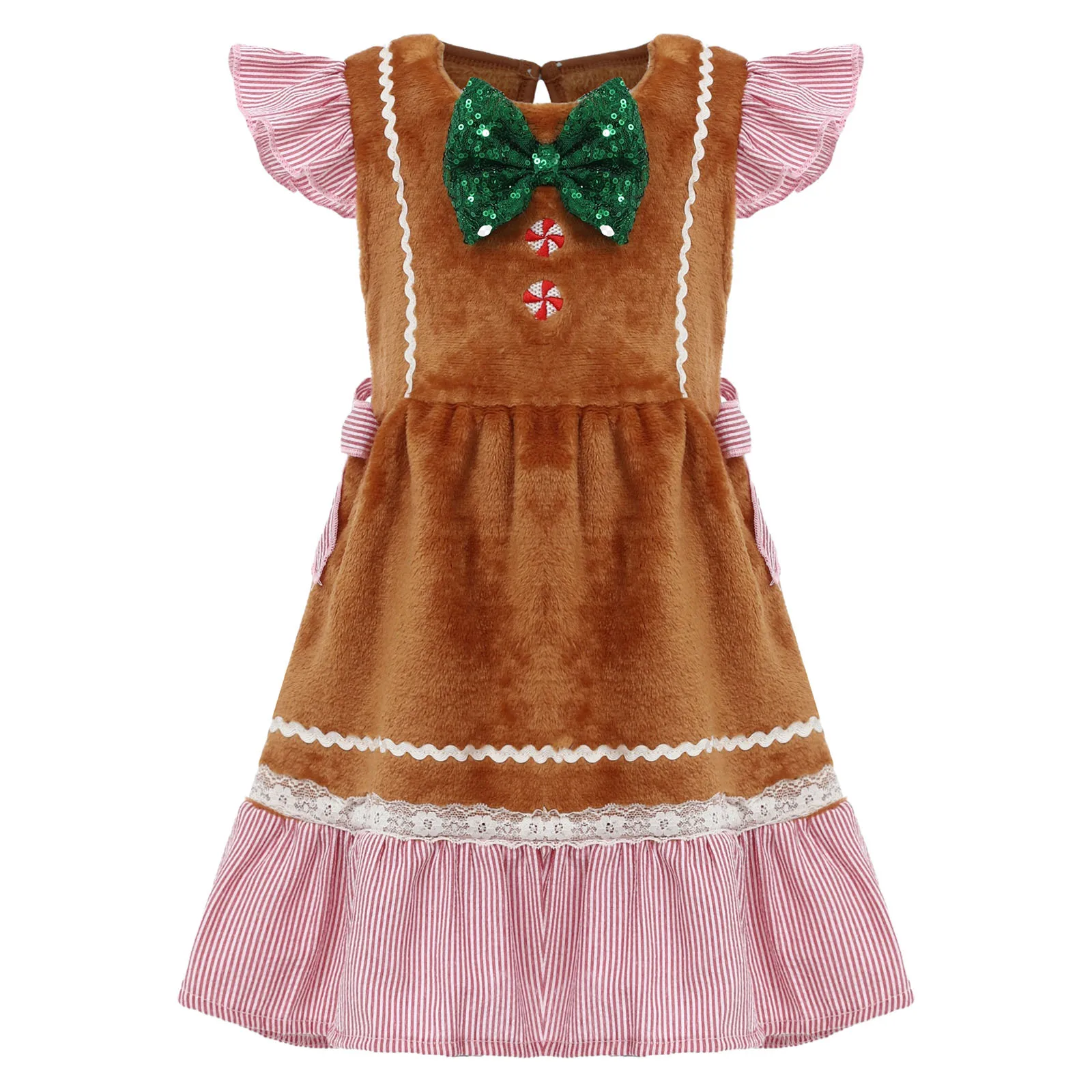 Infant Kids Girls Christmas Princess Dress Patchwork Flying Sleeve Bow Tie Plush Dresses for Xmas Gingerbread Man Dress Up
Infant Kids Girls Christmas Princess Dress Patchwork Flying Sleeve Bow Tie Plush Dresses for Xmas Gingerbread Man Dress Up