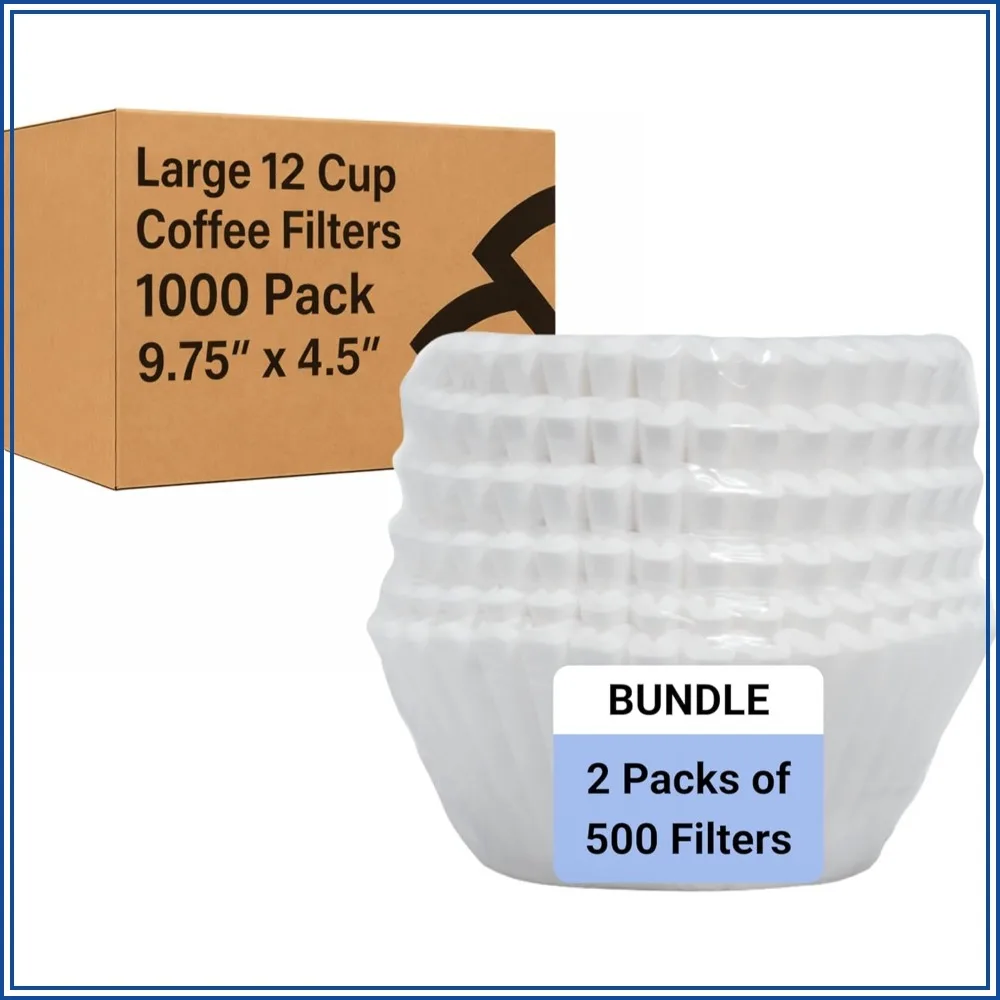 12 Cup Large Coffee Filters, Extra Tall Walled 9.75" x 4.5", Prevent Ground Overflow, Compatible Bunn 12 Cup Commercial Coffee Maker, 1000 Filters Bulk
12 Cup Large Coffee Filters, Extra Tall Walled 9.75" x 4.5", Prevent Ground Overflow, Compatible Bunn 12 Cup Commercial Coffee Maker, 1000 Filters Bulk