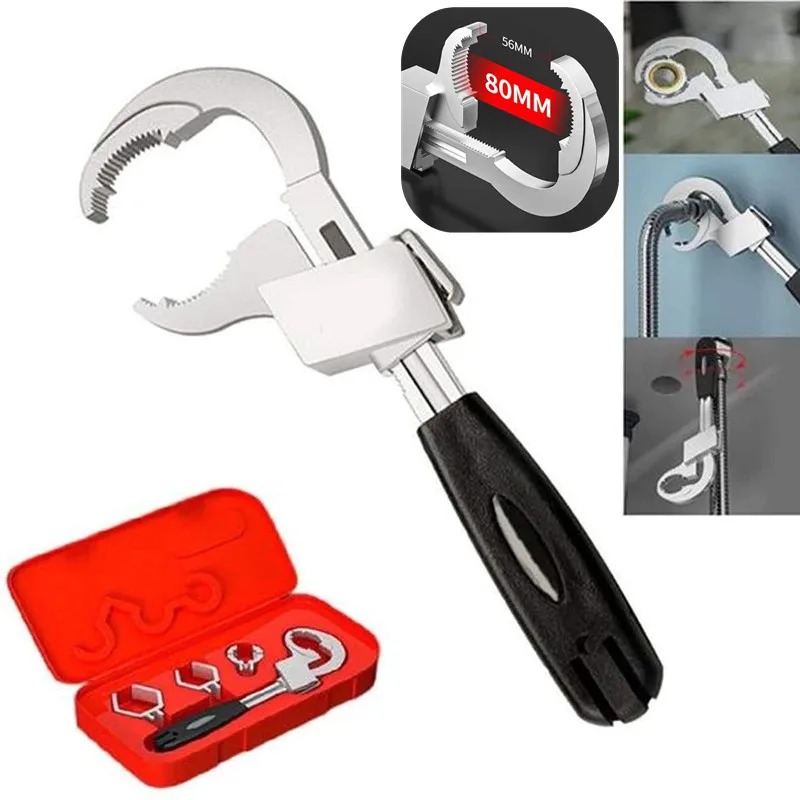 Multi-purpose Sink Wrench Bathroom Wrench Arc Toothed Wrench Movable Board Plumbing Installation Sink Tool with 3 Replace Parts
Multi-purpose Sink Wrench Bathroom Wrench Arc Toothed Wrench Movable Board Plumbing Installation Sink Tool with 3 Replace Parts