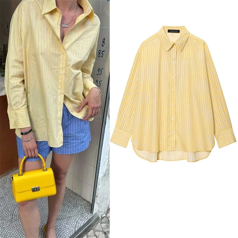Women's Shirt New Summer 2025 Yellow Striped Long Sleeve Loose Casual Shirt Fashionable and Lazy Personality is Versatile
Women's Shirt New Summer 2025 Yellow Striped Long Sleeve Loose Casual Shirt Fashionable and Lazy Personality is Versatile
