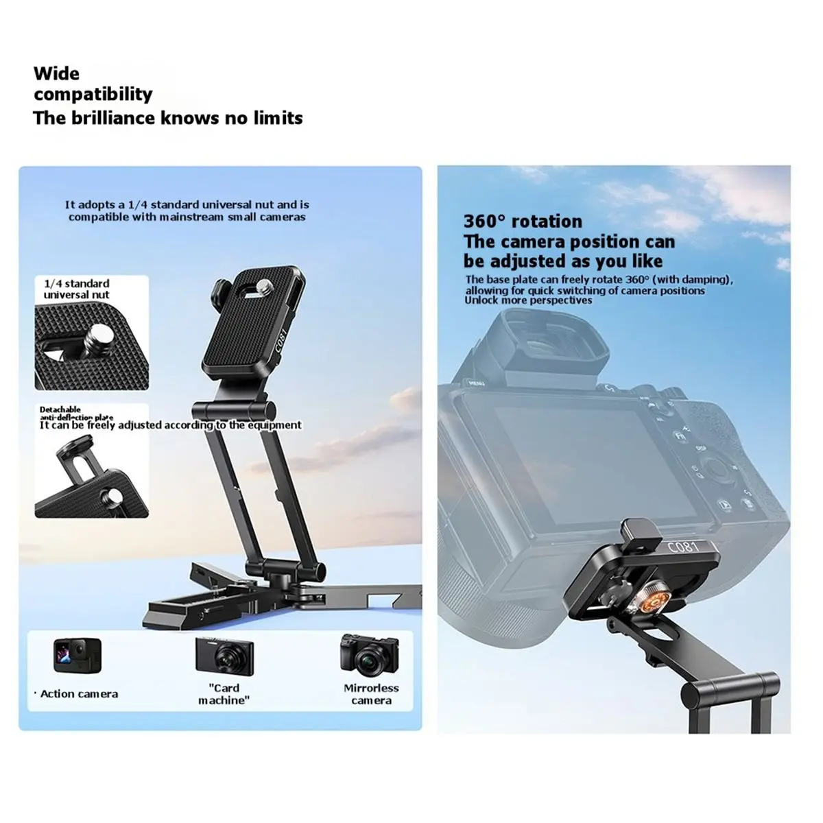 OKgood CO81 Foldable Tripod Mini Pocket Phone Tripod Stand Selfie Stick Desktop Smartphone Holder for Video Vlogging
OKgood CO81 Foldable Tripod Mini Pocket Phone Tripod Stand Selfie Stick Desktop Smartphone Holder for Video Vlogging
