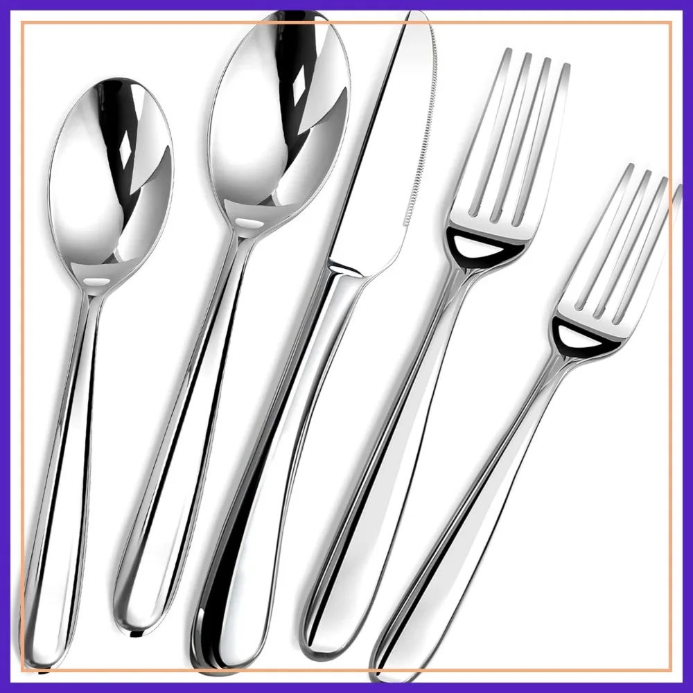 40 Piece Heavy Duty Stainless Steel Flatware Set for 8, Includes Steak Knives, Forks, Spoons, Dishwasher Safe, Gift Box
40 Piece Heavy Duty Stainless Steel Flatware Set for 8, Includes Steak Knives, Forks, Spoons, Dishwasher Safe, Gift Box
