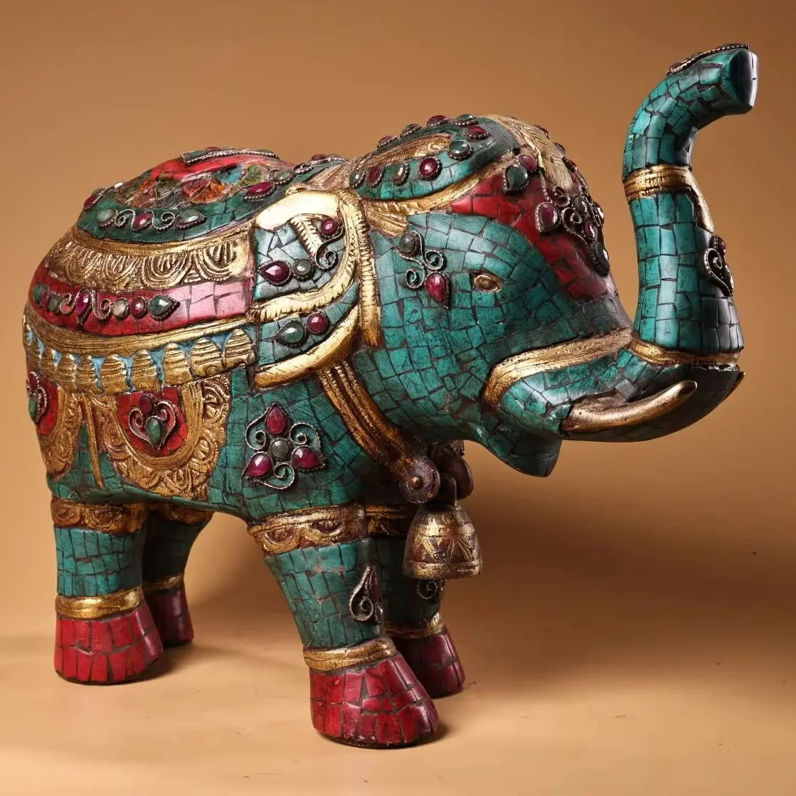 14"Tibetan Temple Collection Old Bronze Painted Outline in gold Mosaic Gem Turquoise African Elephant Statue Worship Hall
14"Tibetan Temple Collection Old Bronze Painted Outline in gold Mosaic Gem Turquoise African Elephant Statue Worship Hall