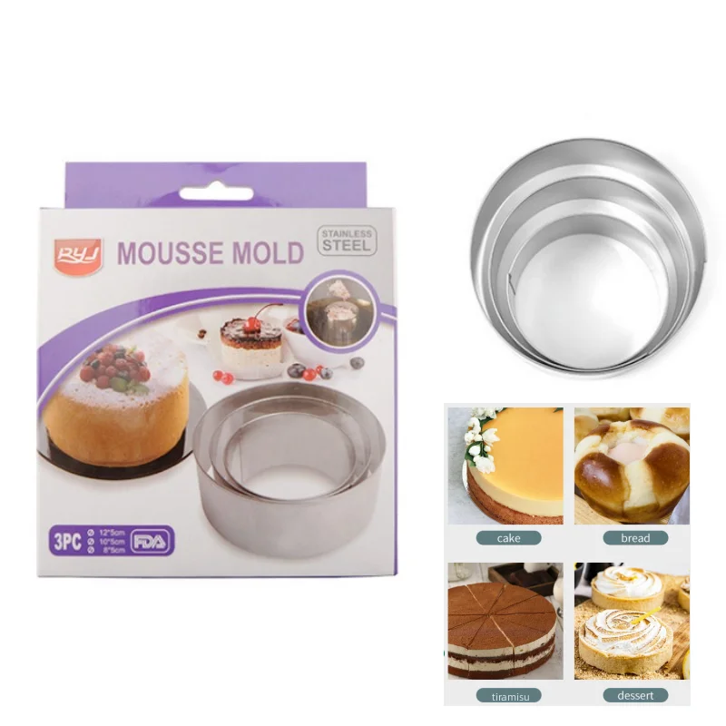 3pcs Mousse Mold Set 8-12inch Stainless Steel Mousse Ring Round Cake Mold Biscuit Mould Bread Cutter Baking Tools Bakeware
3pcs Mousse Mold Set 8-12inch Stainless Steel Mousse Ring Round Cake Mold Biscuit Mould Bread Cutter Baking Tools Bakeware