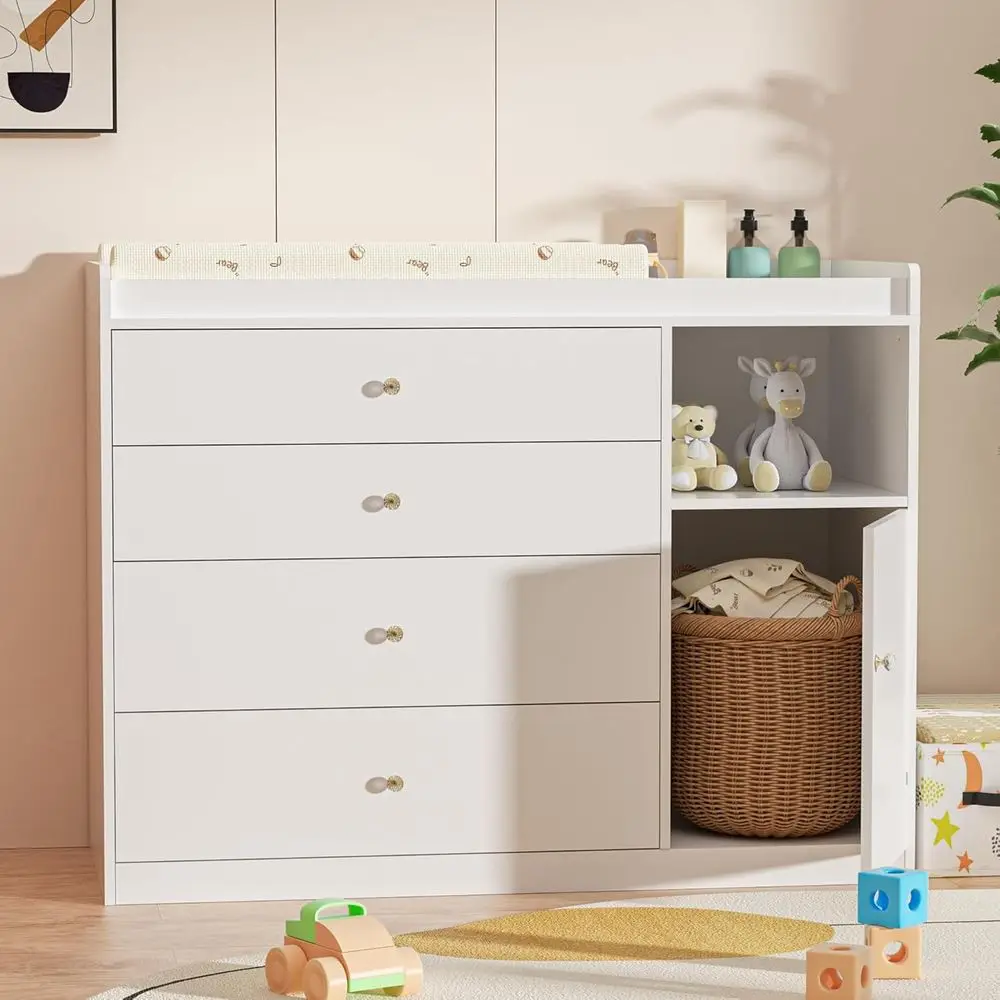 White Baby Diaper Changing Station with 5 Drawers and Storage for Nursery
White Baby Diaper Changing Station with 5 Drawers and Storage for Nursery