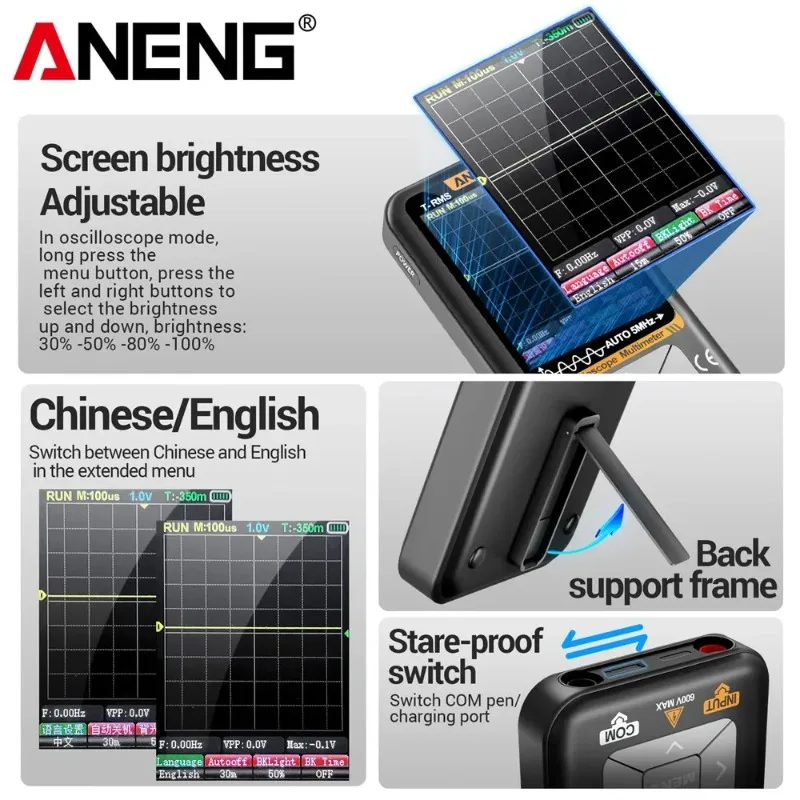 ANENG AOS12 Oscilloscope Digital 48MSa/s Sample Rate 5MHz Multimeter Transistor Test Analog Bandwidth Support Waveform Storage
ANENG AOS12 Oscilloscope Digital 48MSa/s Sample Rate 5MHz Multimeter Transistor Test Analog Bandwidth Support Waveform Storage