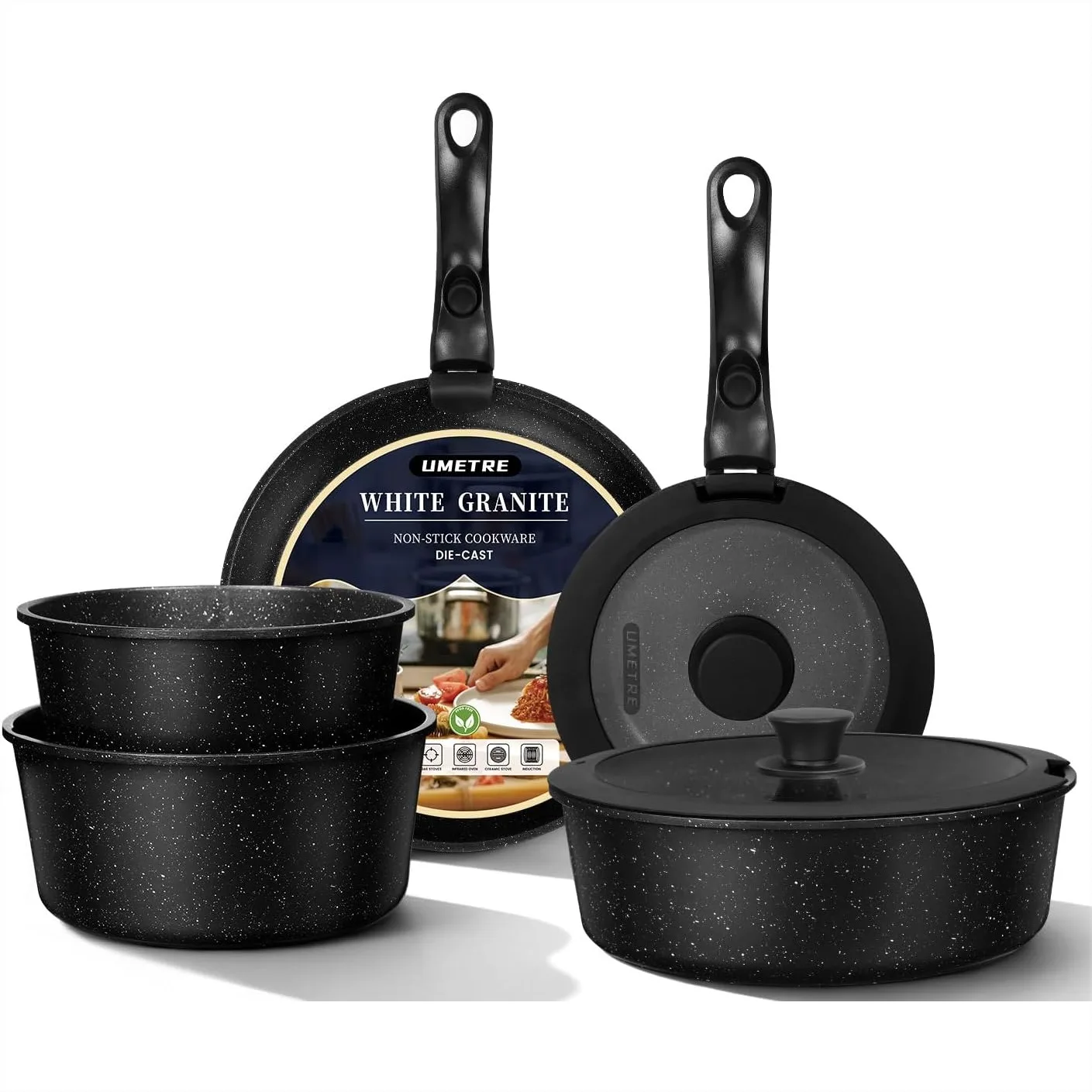 Nonstick Cookware Set with Detachable Handle, 9-Piece Induction Kitchen Set for RV and Compact Spaces
Nonstick Cookware Set with Detachable Handle, 9-Piece Induction Kitchen Set for RV and Compact Spaces