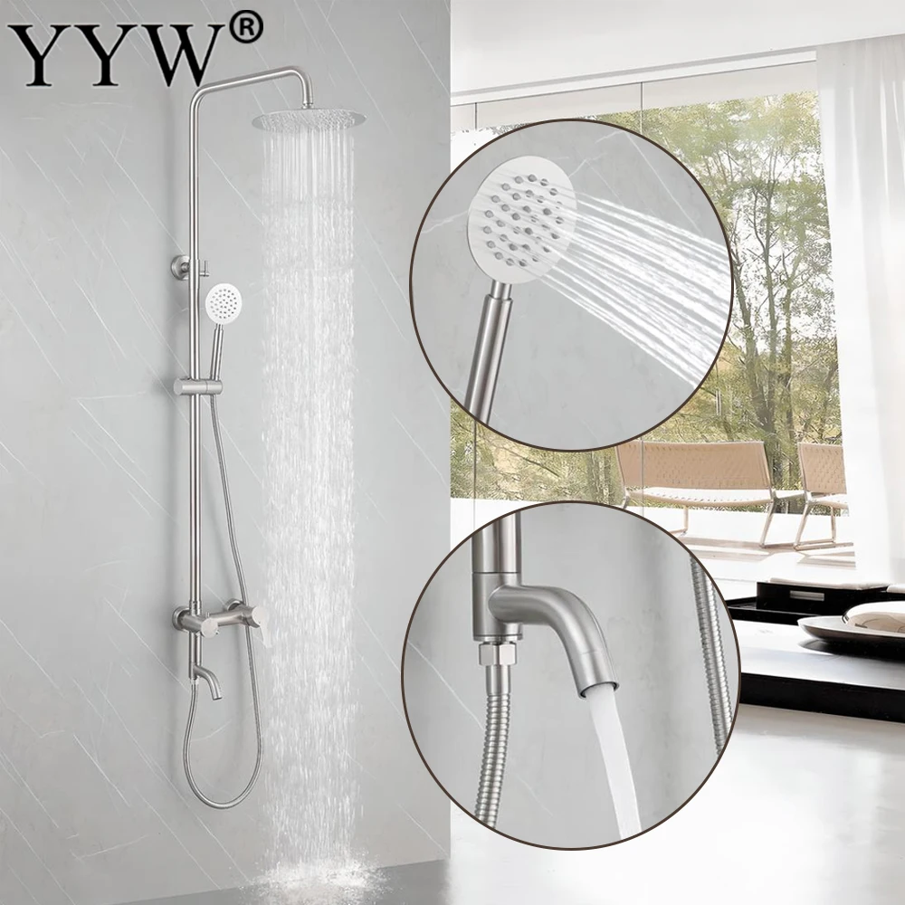 Трехфункциональный смеситель для душа из нержавеющей стали для ванной комнаты, регулируемый по высоте настенный смеситель, душевая система для тропического душа, ванна
Трехфункциональный смеситель для душа из нержавеющей стали для ванной комнаты, регулируемый по высоте настенный смеситель, душевая система для тропического душа, ванна