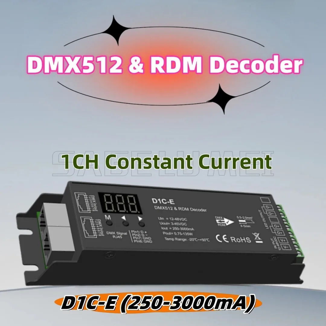 Skydance D1C-E(250-3000 мА) 1-канальный одноканальный декодер постоянного тока DMX512 и RDM, связь сигнала DMX с использованием разъема RJ45
Skydance D1C-E(250-3000 мА) 1-канальный одноканальный декодер постоянного тока DMX512 и RDM, связь сигнала DMX с использованием разъема RJ45