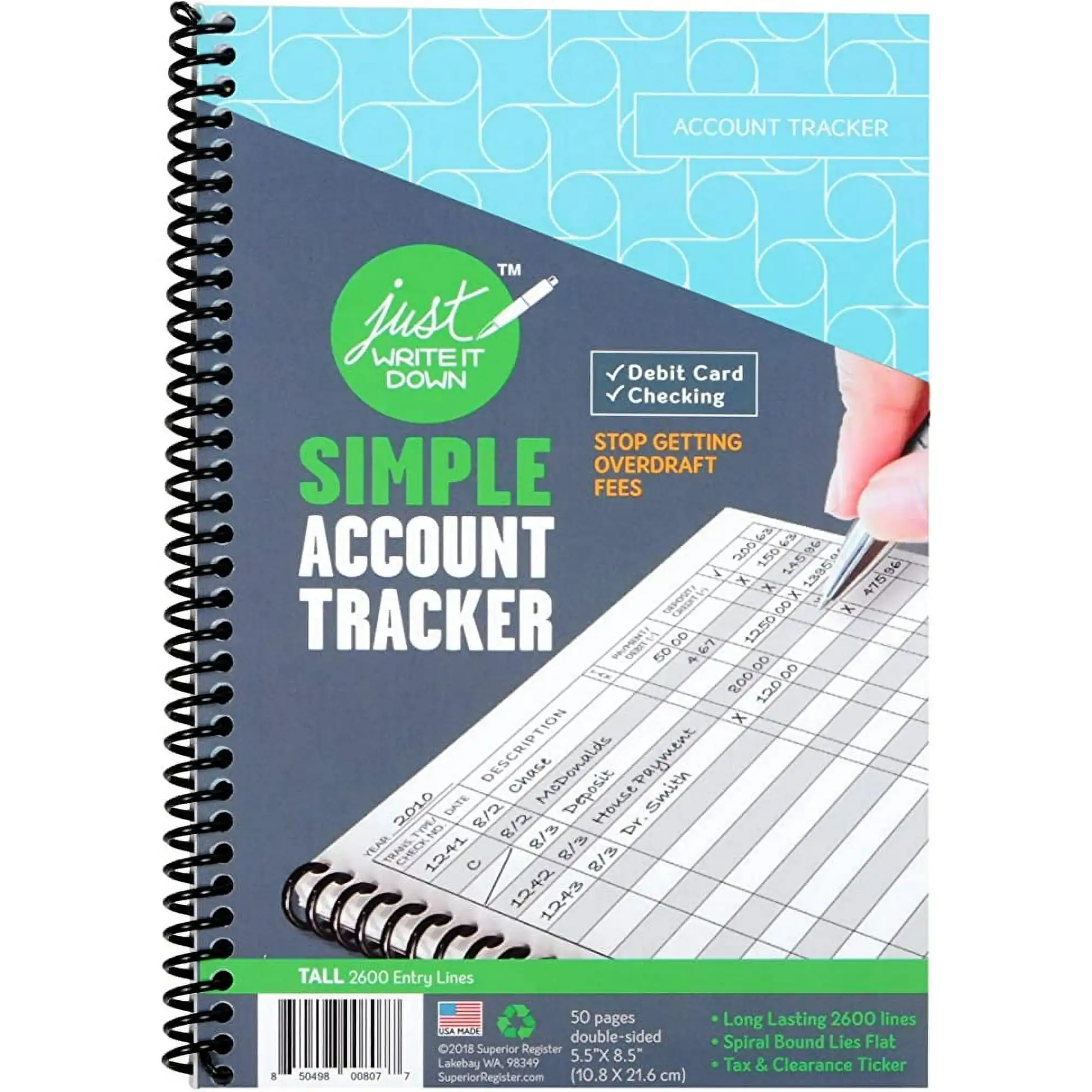Superior Register Simple Account Tracker, 5.5 x 8.5, Money Ledger, 50 pages, spiral bound
Superior Register Simple Account Tracker, 5.5 x 8.5, Money Ledger, 50 pages, spiral bound