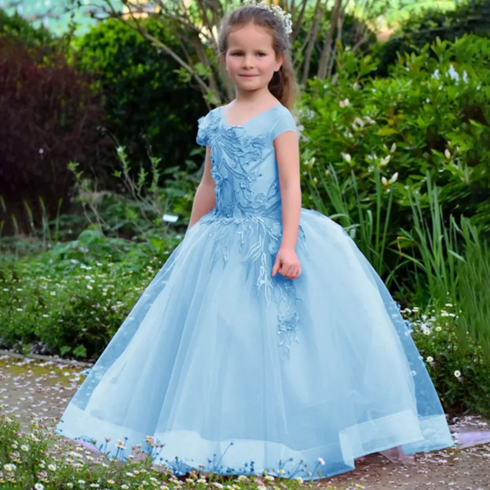 Classic Flower Girl Dress Sleeveless A Line Appliques Full Ball Floor Length Formal Sweep Train Princess Communion Girl Gown 
Classic Flower Girl Dress Sleeveless A Line Appliques Full Ball Floor Length Formal Sweep Train Princess Communion Girl Gown