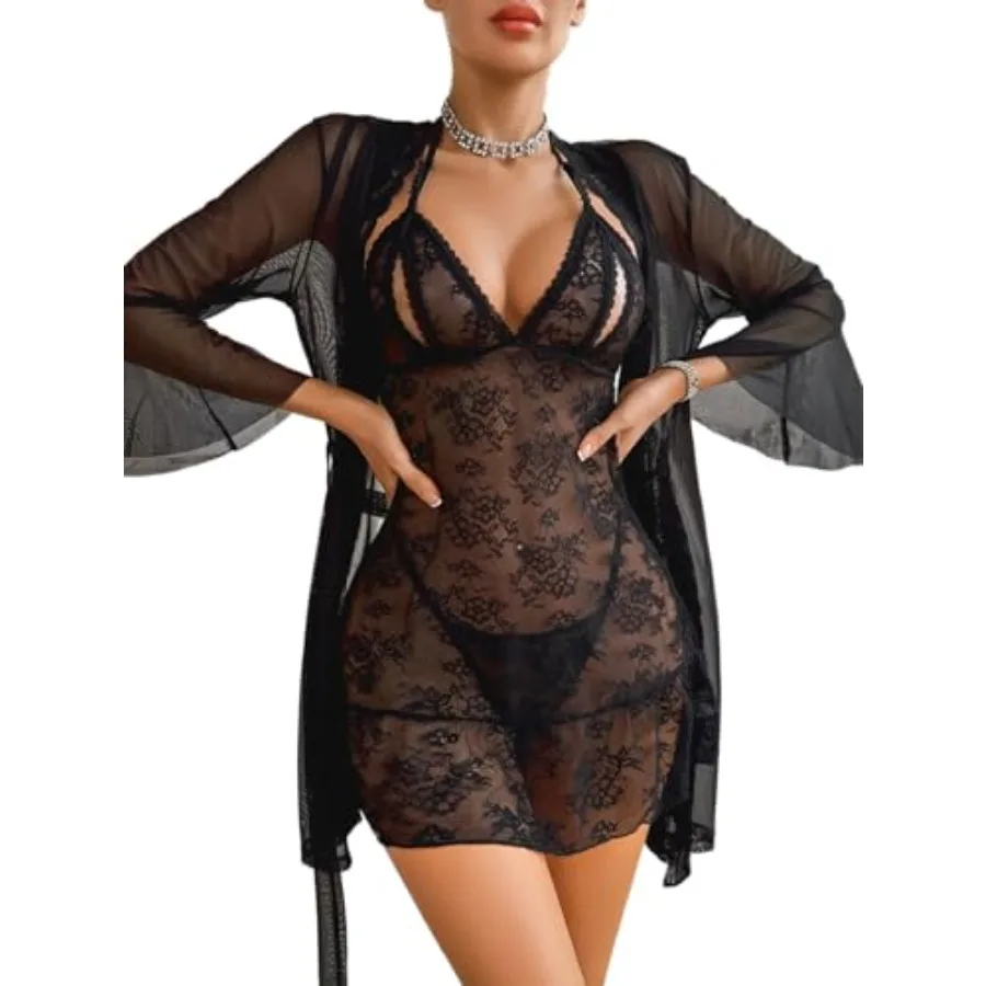 Avidlove Women Sexy Lingerie Set 3 Pcs Mesh Kimono Robe with Lace Babydoll Sleepwear Halter Lingerie Nightgown
Avidlove Women Sexy Lingerie Set 3 Pcs Mesh Kimono Robe with Lace Babydoll Sleepwear Halter Lingerie Nightgown