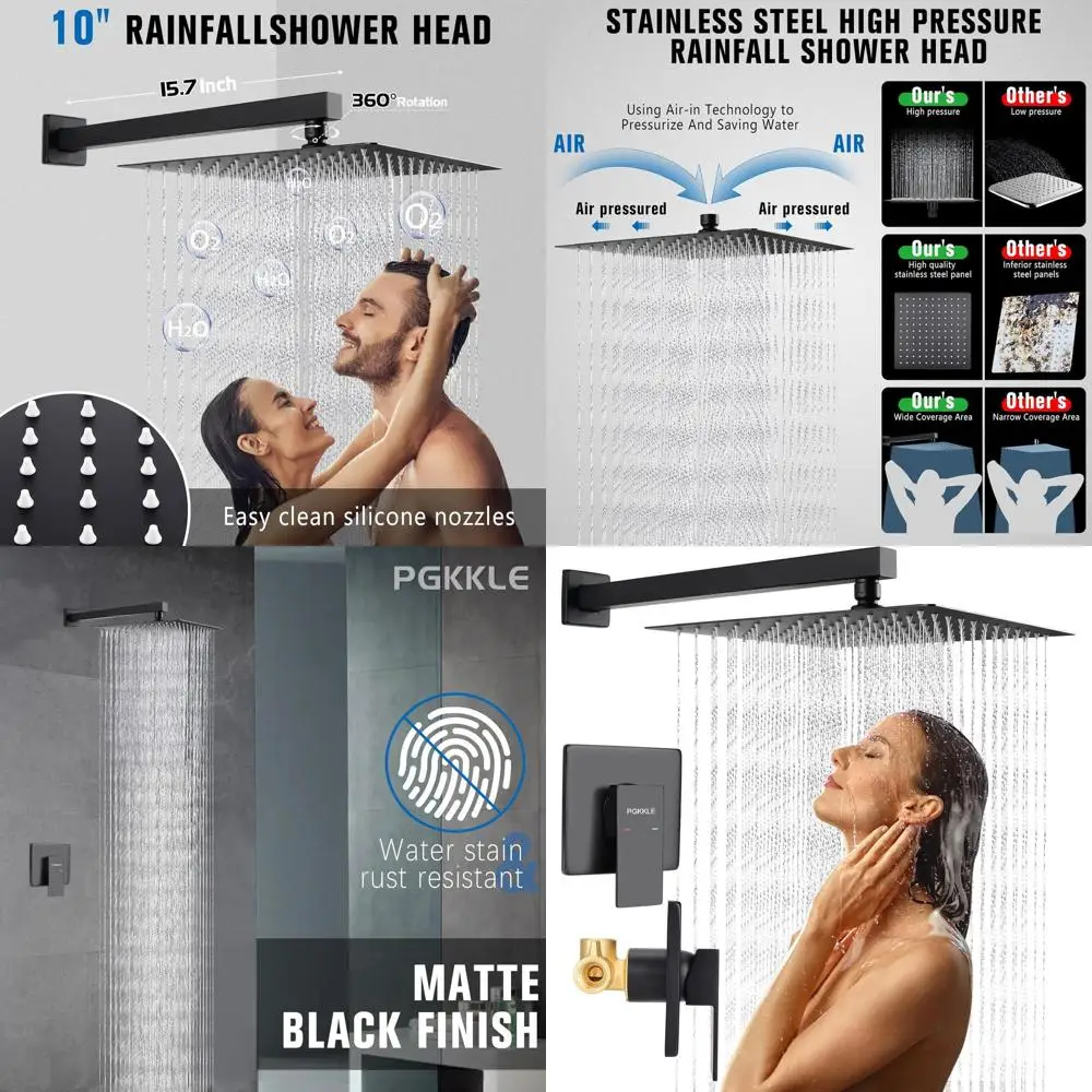 10 Inch Matte Black Square Shower Trim Kit with Touch-Clean Stainless Steel Showerhead
10 Inch Matte Black Square Shower Trim Kit with Touch-Clean Stainless Steel Showerhead