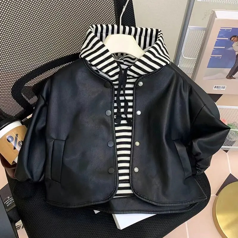 Girls Boys Pu Leather Jackets Spring Autumn Faux PU Leather Jacket Casual Kids Zipper Short Street Motorcycle Coat
Girls Boys Pu Leather Jackets Spring Autumn Faux PU Leather Jacket Casual Kids Zipper Short Street Motorcycle Coat