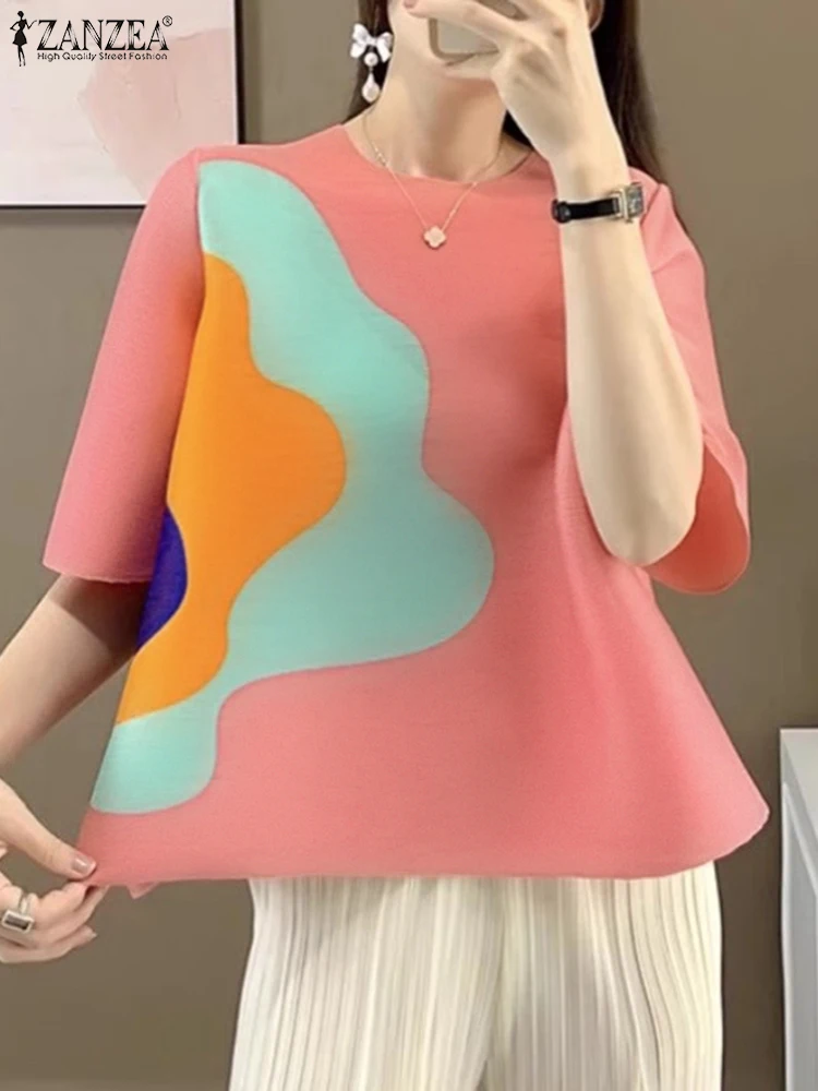 Women Short Sleeve T-shirts ZANZEA Holiday Colorblock Tees Casual Loose Printed Tops 2025 Summer Retro Shirts Oversized Blouse
Women Short Sleeve T-shirts ZANZEA Holiday Colorblock Tees Casual Loose Printed Tops 2025 Summer Retro Shirts Oversized Blouse