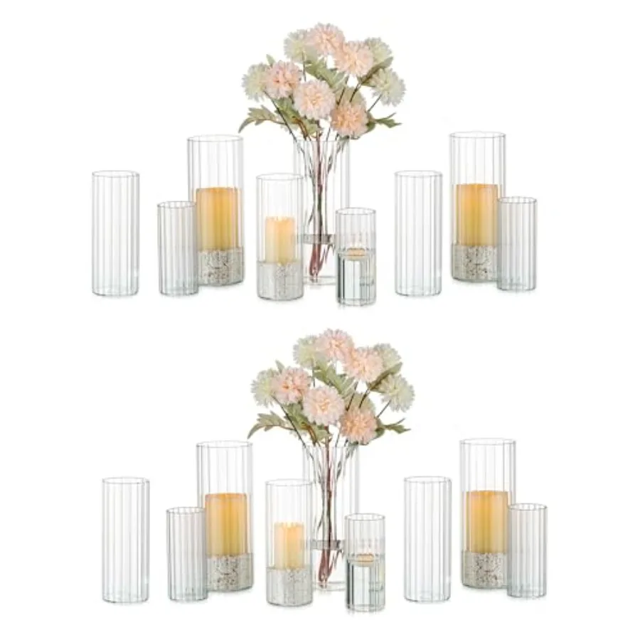 Glass cylinder candle holder for dining table centerpiece, clear ribbed glass, transparent, durable and elegant hurricane pilla
Glass cylinder candle holder for dining table centerpiece, clear ribbed glass, transparent, durable and elegant hurricane pilla