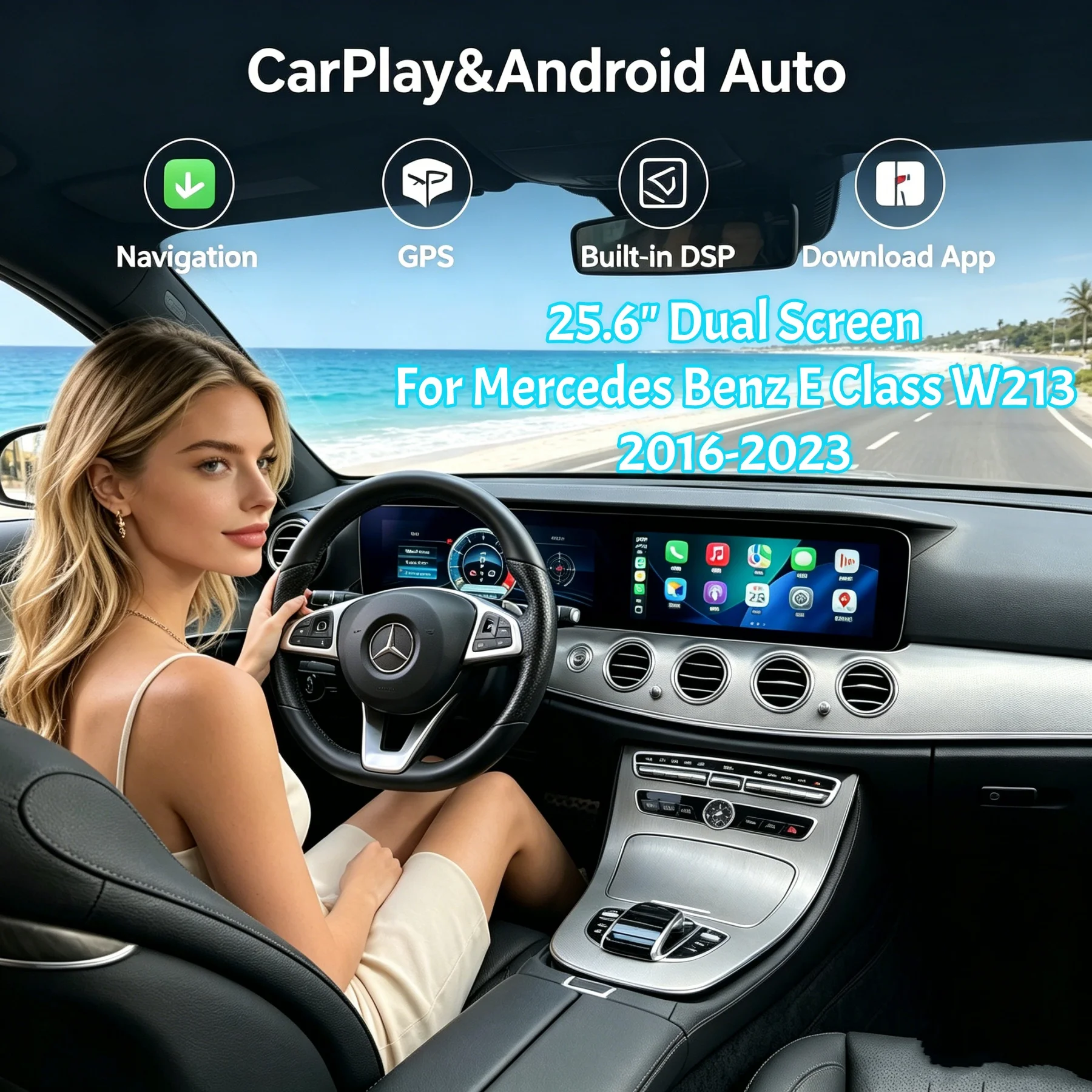 25.6" Dual Screen For Mercedes Benz W213 2016-2023 LHD RHD Car Radio Android Stereo Carplay Auto GPS Navigation Multimedia Video
25.6" Dual Screen For Mercedes Benz W213 2016-2023 LHD RHD Car Radio Android Stereo Carplay Auto GPS Navigation Multimedia Video