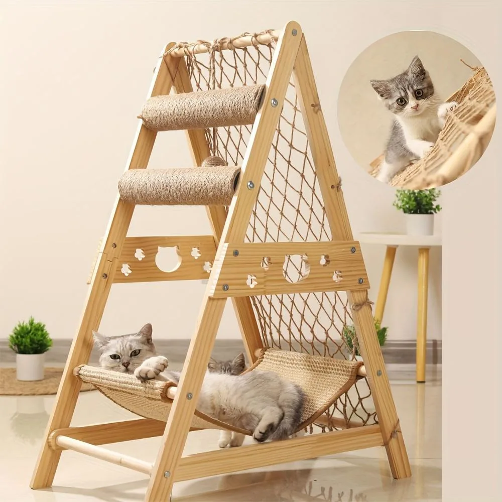 Wooden Tower Tree 2 Scratching Posts Summer Cat Bed With Climbing Net Toy Indoor Multi-Cat Castle Tower
Wooden Tower Tree 2 Scratching Posts Summer Cat Bed With Climbing Net Toy Indoor Multi-Cat Castle Tower