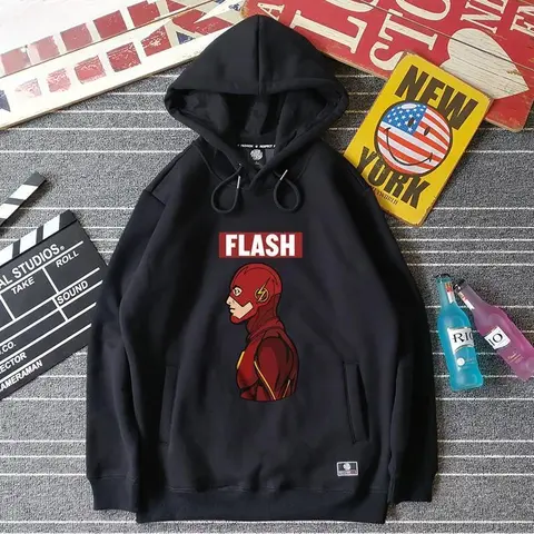 ​ ​ The Flash Hoodie DC Comics Fleece-gefüttertes Winter-Sweatshirt für Herren und Damen, Unisex, Grafikdruck, Pullover, rotes Charakterkostüm