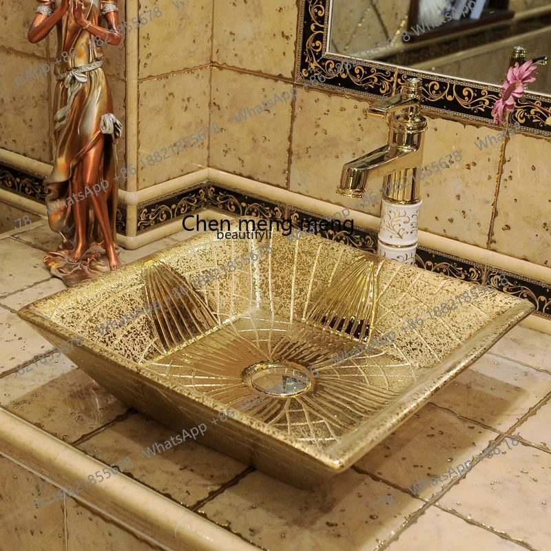 Golden square counter basin, bathroom, ceramic wash basin, bathroom, European art wash basin, wash basin
Golden square counter basin, bathroom, ceramic wash basin, bathroom, European art wash basin, wash basin