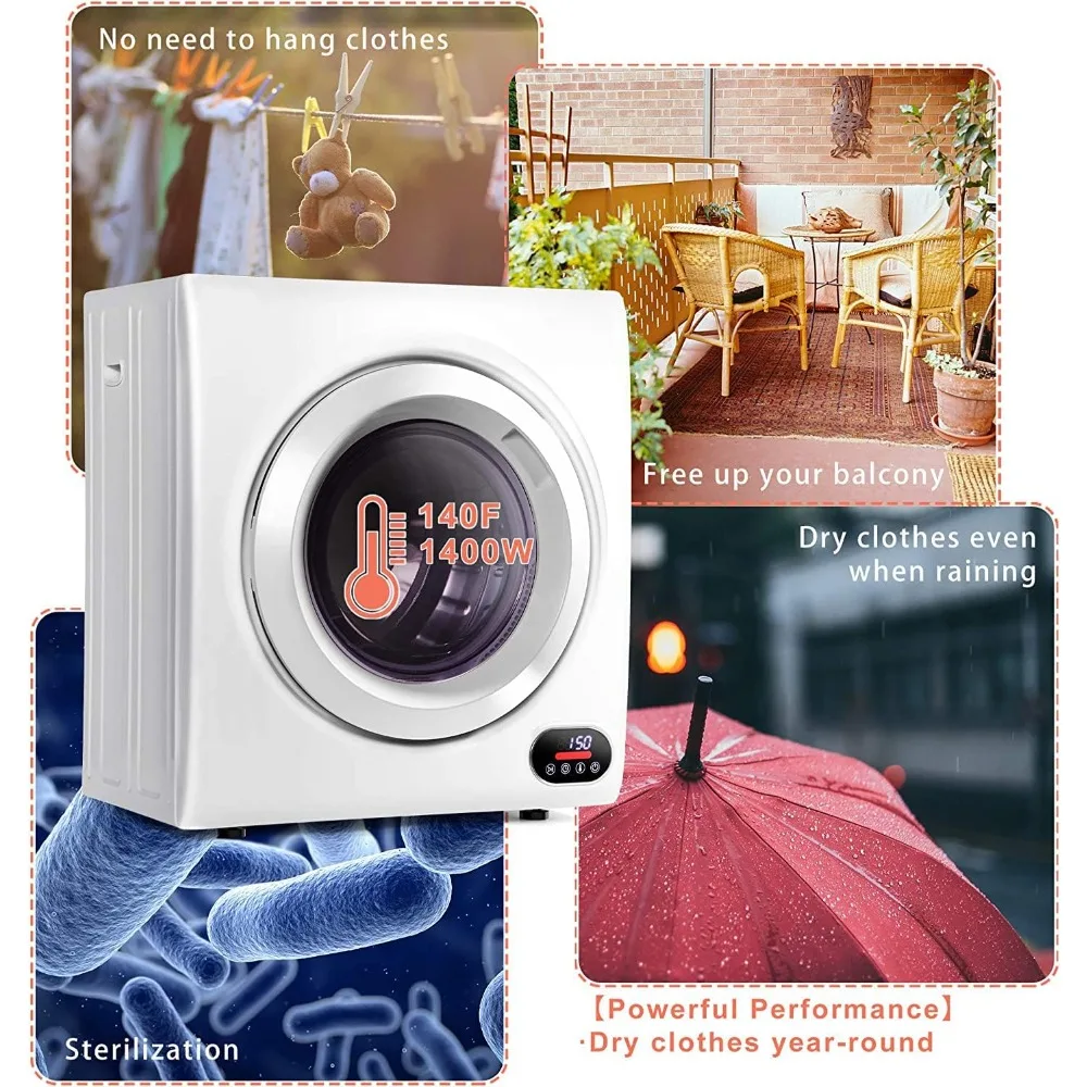 Compact Laundry Dryer, 3.5 cu ft Front Load Stainless Steel Clothes Dryers With Exhaust Pipe
Compact Laundry Dryer, 3.5 cu ft Front Load Stainless Steel Clothes Dryers With Exhaust Pipe