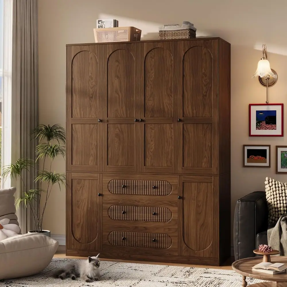 72 Walnut Wooden Armoire Closet with 3 Drawers & 3 Hanging Rod Shelves for Large Storage
72 Walnut Wooden Armoire Closet with 3 Drawers & 3 Hanging Rod Shelves for Large Storage