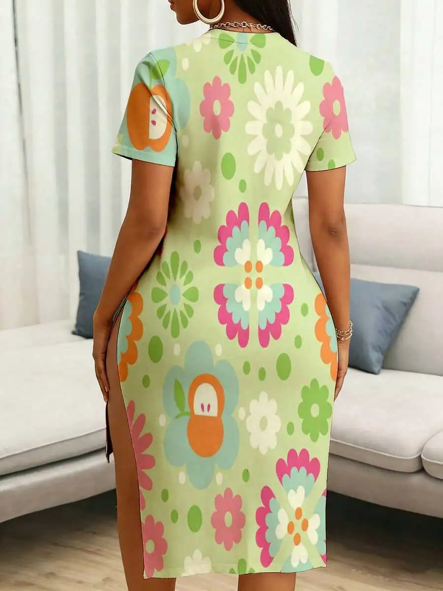 Floral Print Bodycon Dress With Side Slit For Spring Summer Party Beach Wear
Floral Print Bodycon Dress With Side Slit For Spring Summer Party Beach Wear