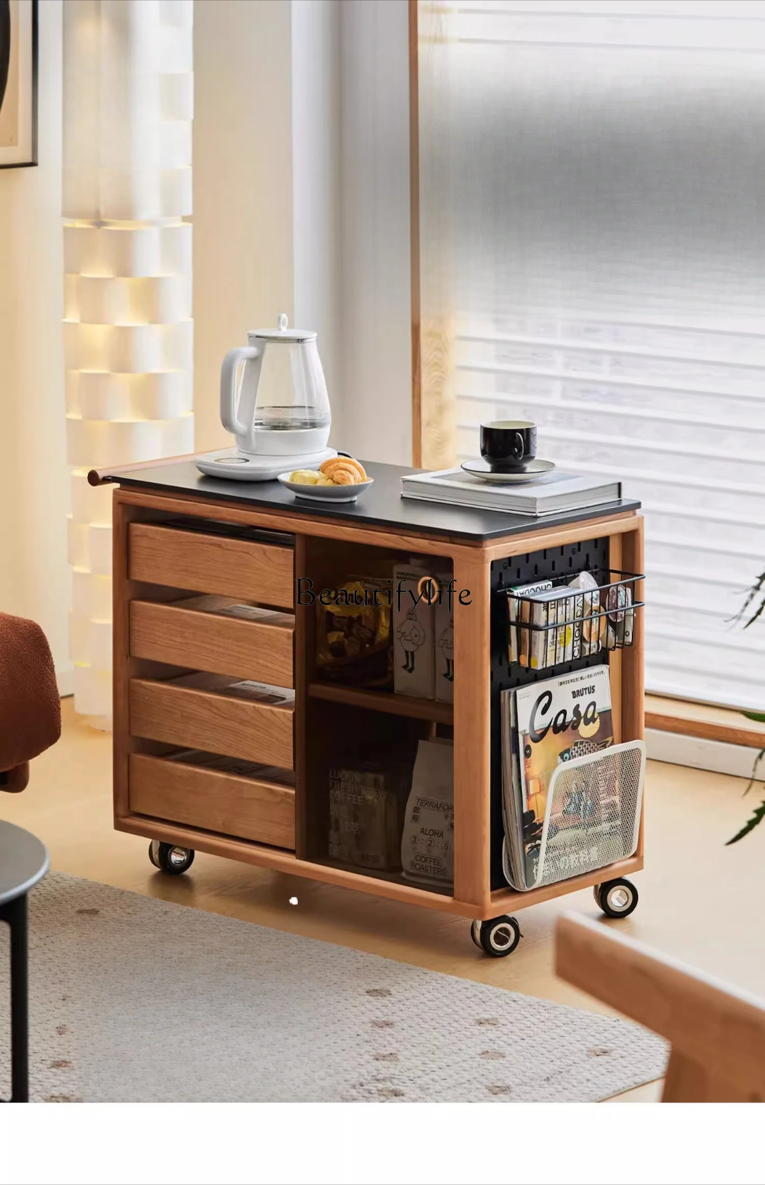 Solid wood tea cabinet Japanese trolley cherry wood retro sofa side cabinet removable
Solid wood tea cabinet Japanese trolley cherry wood retro sofa side cabinet removable