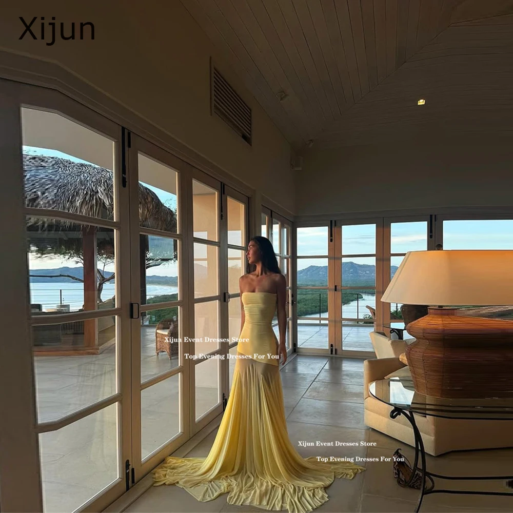 Xijun Baby Yellow Chiffon Mermaid Evening Dresses Pleated Sleeveless Chic Prom Dresses Strapless Ruched Formal Prom Gown Custom
Xijun Baby Yellow Chiffon Mermaid Evening Dresses Pleated Sleeveless Chic Prom Dresses Strapless Ruched Formal Prom Gown Custom