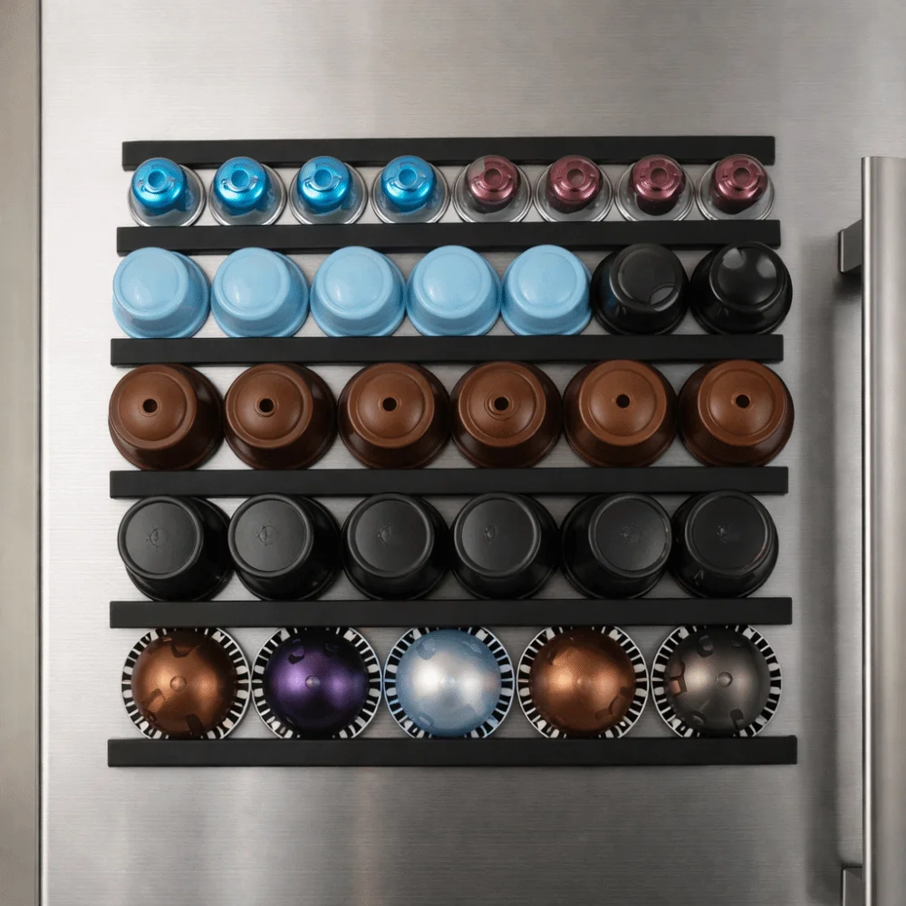 Plastic Coffee Capsule Rack Magnetism Wall Mounting Coffee Pod Storage Organizer Punch-free Design Slide Rail Wall-mounted Rack
Plastic Coffee Capsule Rack Magnetism Wall Mounting Coffee Pod Storage Organizer Punch-free Design Slide Rail Wall-mounted Rack