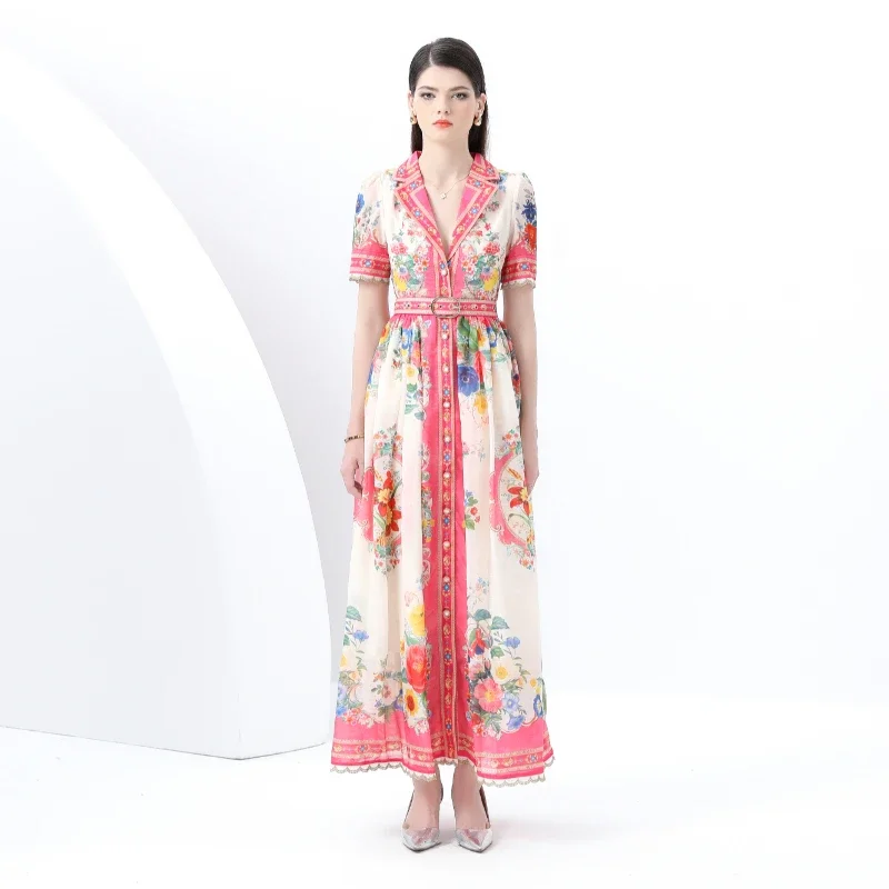 2025 vacation style suit collar short sleeved wide wave edge floral print long dress women clothing long dresses for women
2025 vacation style suit collar short sleeved wide wave edge floral print long dress women clothing long dresses for women