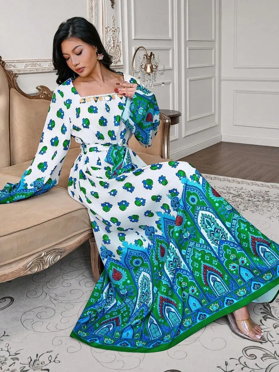 Womens Traditional Arabic Floral Printed Loose Square Neck Long Sleeve Dress For Festival Gargeean
Womens Traditional Arabic Floral Printed Loose Square Neck Long Sleeve Dress For Festival Gargeean