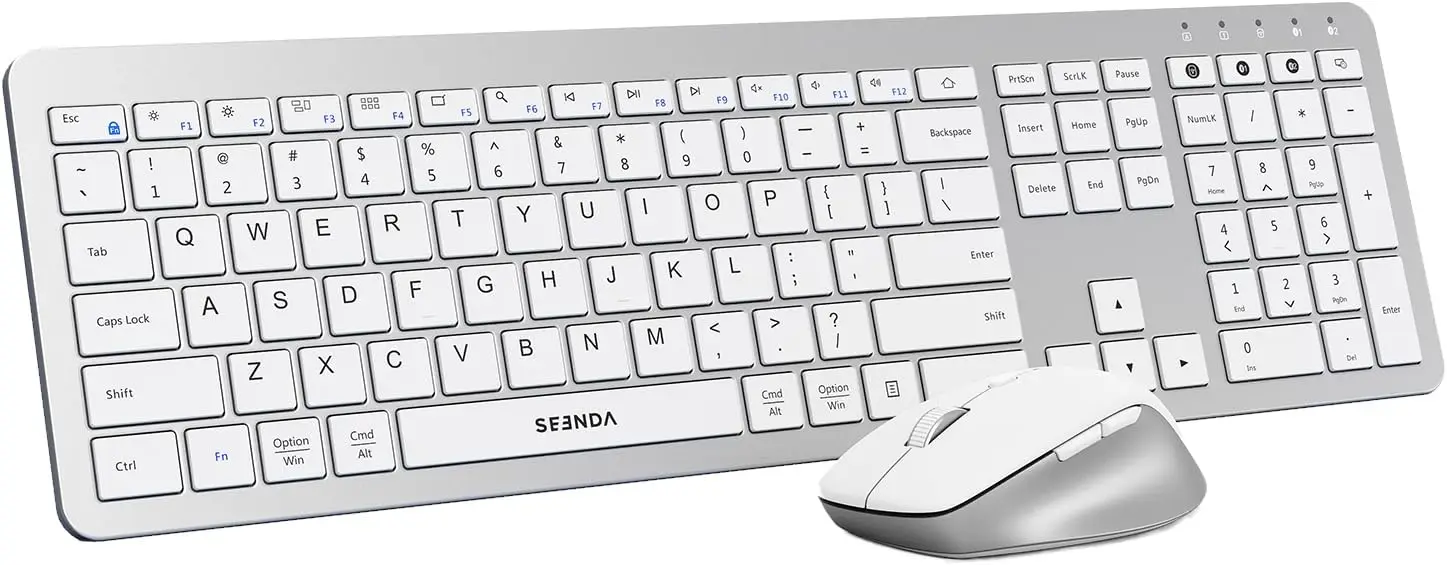Wireless Keyboard and Mouse Combo, Bluetooth & 2.4G for PC, Mac, iPad, 3-Device Multi-Connection, Ultra Slim Quiet Keyboard, Adjustable DPI Mouse, Silver
Wireless Keyboard and Mouse Combo, Bluetooth & 2.4G for PC, Mac, iPad, 3-Device Multi-Connection, Ultra Slim Quiet Keyboard, Adjustable DPI Mouse, Silver