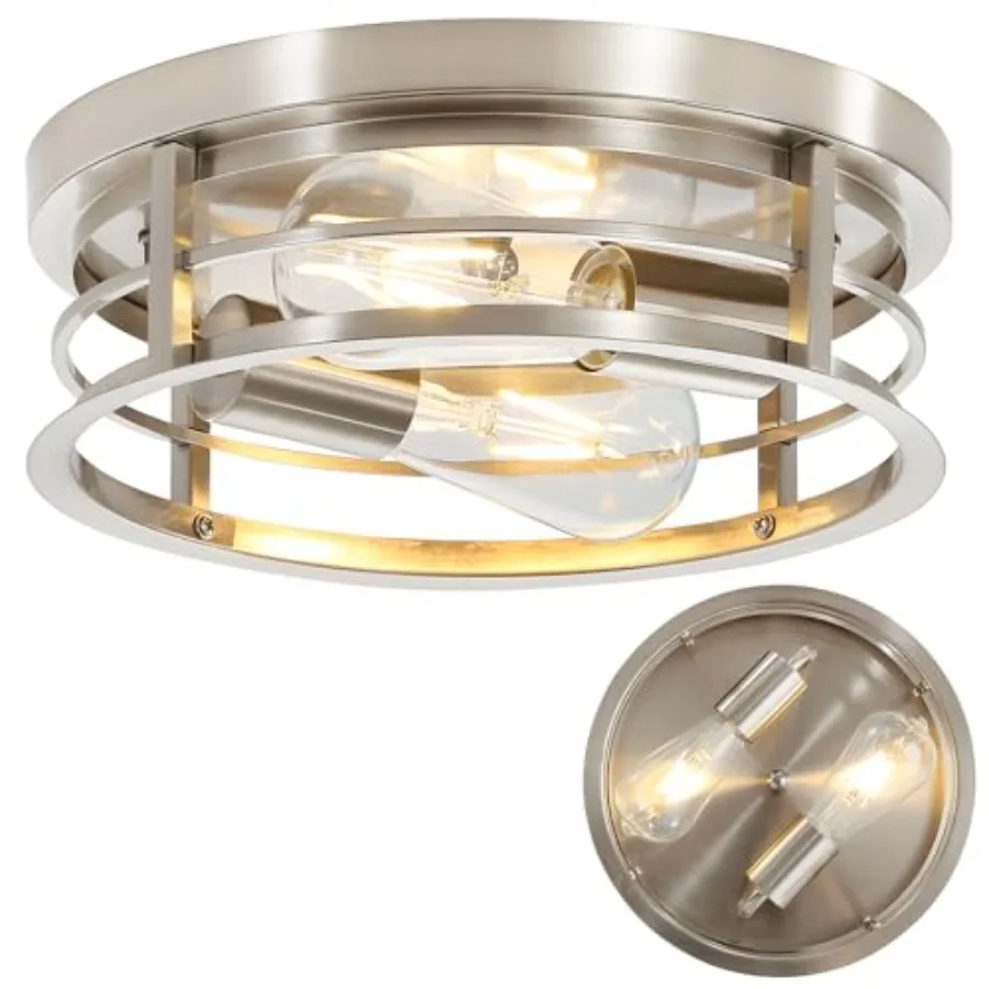 2-Light Round Flush Mount Ceiling Light Farmhouse Brushed Nickel Metal Cage Close to Ceiling Light Fixture 11inch E26 Base Semi
2-Light Round Flush Mount Ceiling Light Farmhouse Brushed Nickel Metal Cage Close to Ceiling Light Fixture 11inch E26 Base Semi