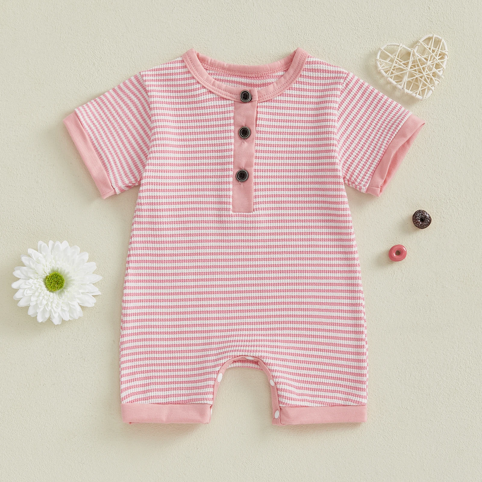 Baby Boys Girls Jumpsuits Summer Short Sleeve Crewneck Button Front Stripes Print Romper Newborn Playsuit for 0-18 Months
Baby Boys Girls Jumpsuits Summer Short Sleeve Crewneck Button Front Stripes Print Romper Newborn Playsuit for 0-18 Months