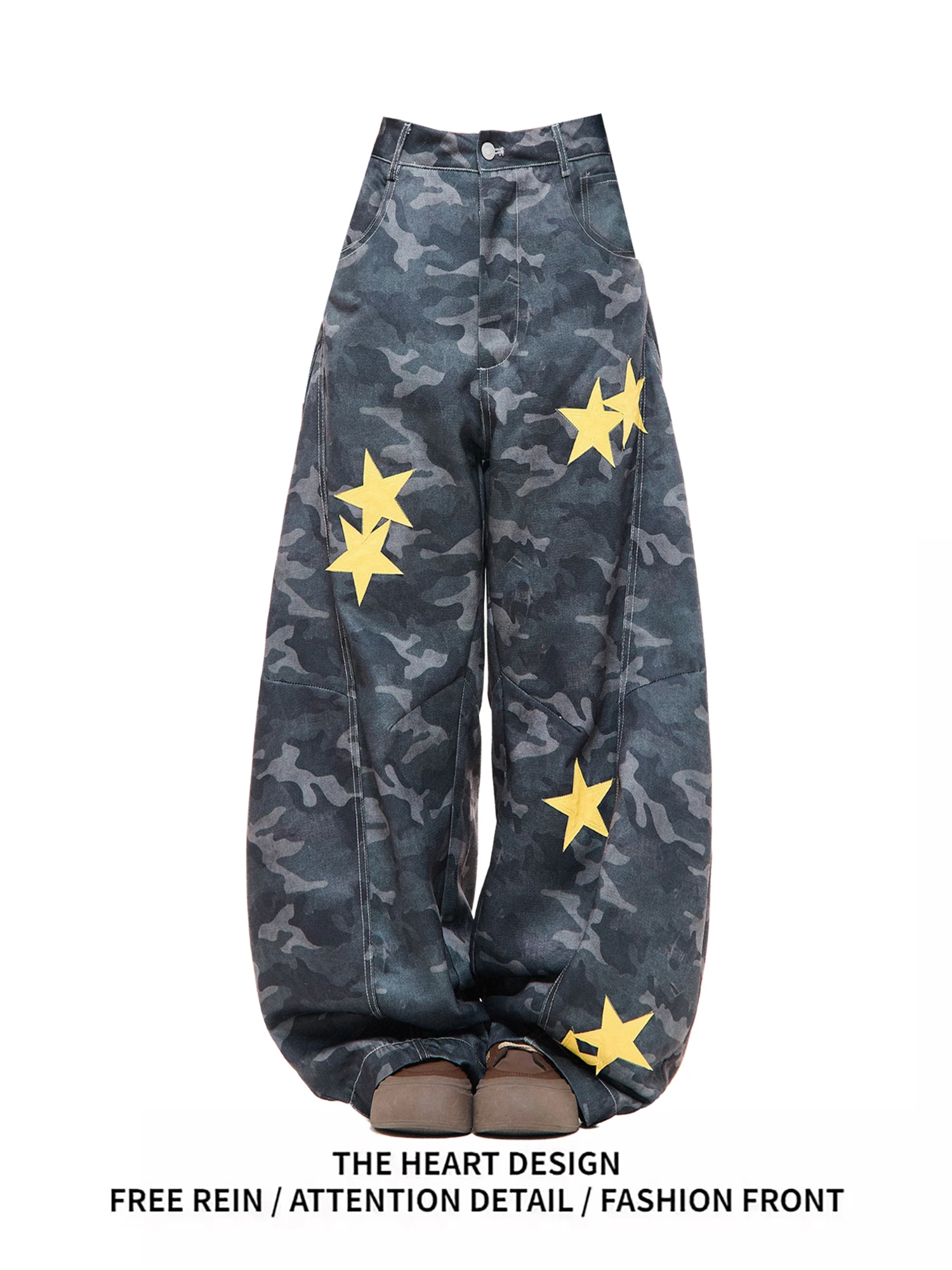 Women's Y2K Camo Print Jeans with Yellow Star Patches Baggy Wide Leg Denim Pants Vintage Streetwear 2025 Fashion
Women's Y2K Camo Print Jeans with Yellow Star Patches Baggy Wide Leg Denim Pants Vintage Streetwear 2025 Fashion