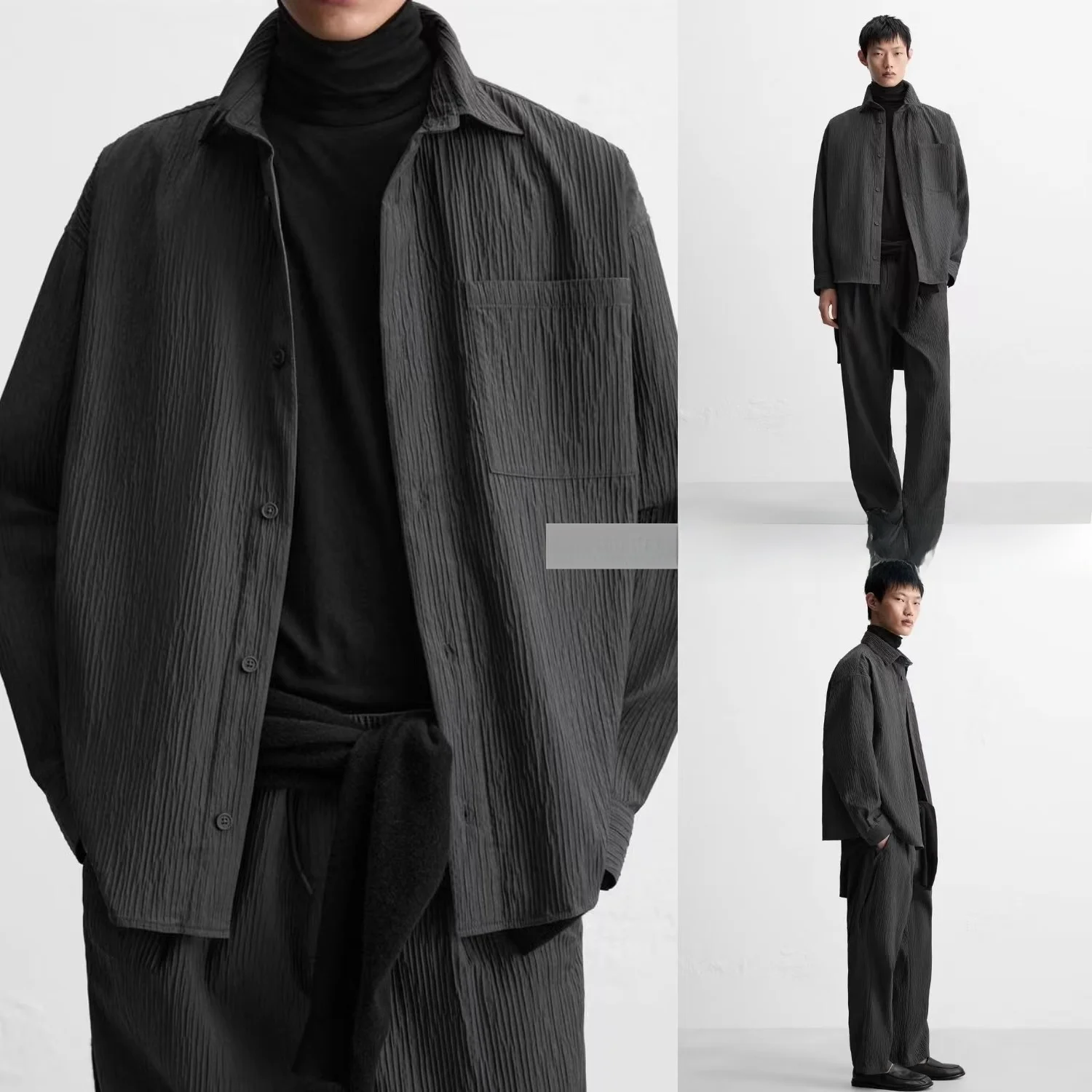 Spring 2025 Men's Loose Fit Long Sleeve Shirt Collared Black Pleated Embellished New Arrival Outerwear Youth Fashion Spring S...
Spring 2025 Men's Loose Fit Long Sleeve Shirt Collared Black Pleated Embellished New Arrival Outerwear Youth Fashion Spring S...