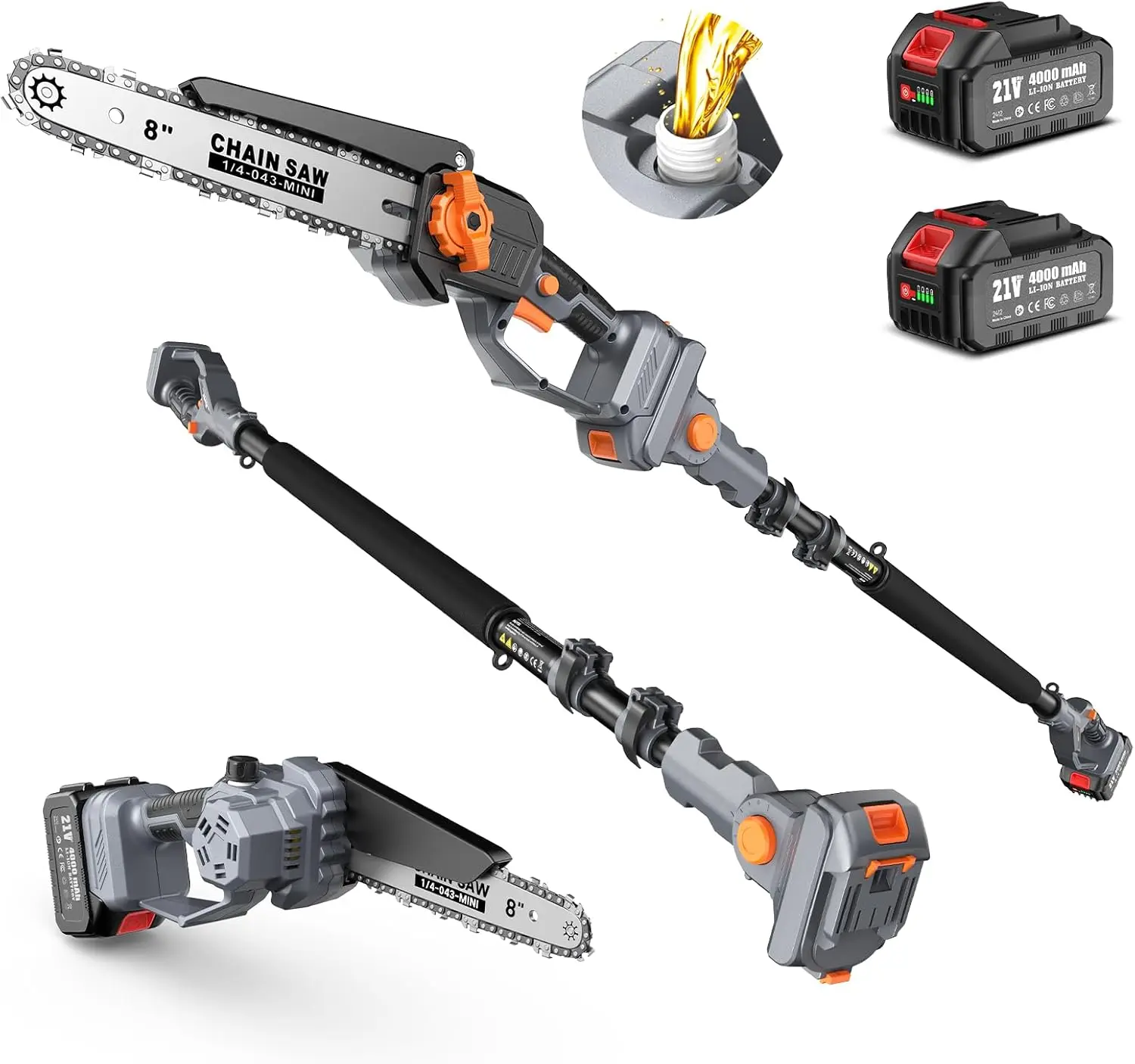 Cordless Brushless Chainsaw Pole Saw 8 Inch Adjustable Extension Pole 2 40Ah Batteries Charger Auto Oiling 15 Foot Max Reach Tre
Cordless Brushless Chainsaw Pole Saw 8 Inch Adjustable Extension Pole 2 40Ah Batteries Charger Auto Oiling 15 Foot Max Reach Tre