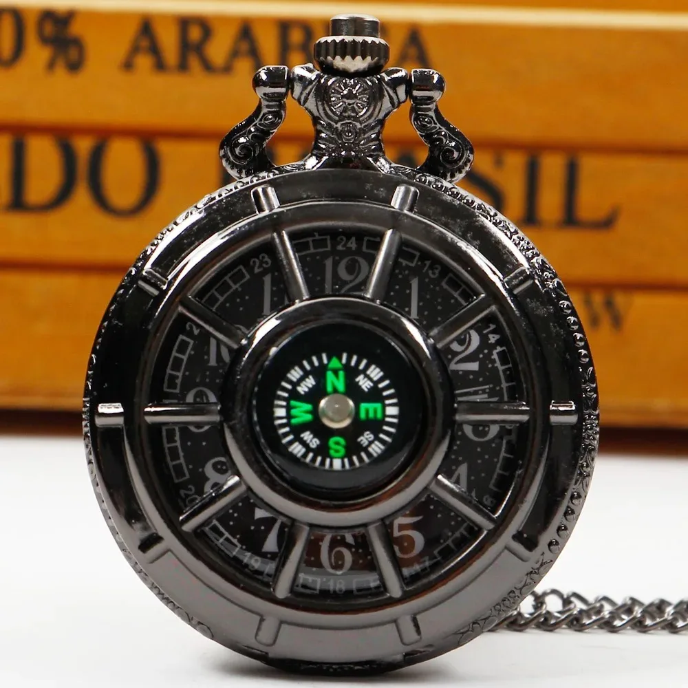 Vintage Compass Design Hollow Pocket Watch Black Silver Necklace Pendant Jewelry Christmas Gift for Men Women Reloj De Bolsillo
Vintage Compass Design Hollow Pocket Watch Black Silver Necklace Pendant Jewelry Christmas Gift for Men Women Reloj De Bolsillo