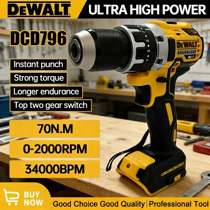 Dewalt DCD796 Cordless Brushless Impact Drill Brushless Drive Compact Drill Rechargeable Portable 20V Battery Power Tools
Dewalt DCD796 Cordless Brushless Impact Drill Brushless Drive Compact Drill Rechargeable Portable 20V Battery Power Tools
