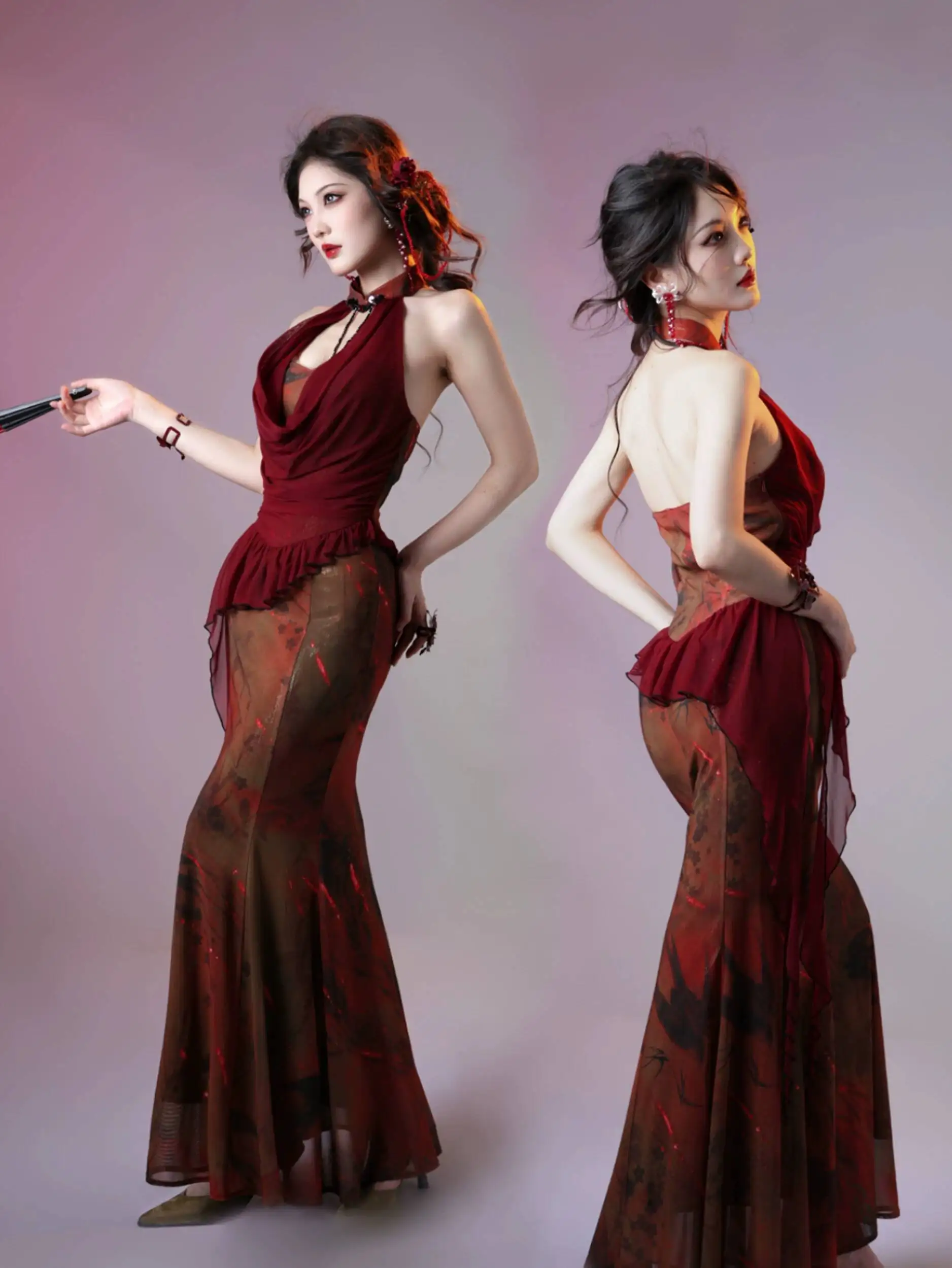New The Last Flower In Spring Red Retro Hanging Neck Sleeveless Backless Evening Dress Skirt Texture Sensation Mesh Cheongsam
New The Last Flower In Spring Red Retro Hanging Neck Sleeveless Backless Evening Dress Skirt Texture Sensation Mesh Cheongsam