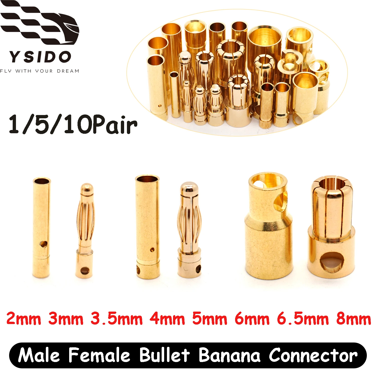 1/5/10Pair 2mm 3mm 3.5mm 4mm 5mm 6mm 6.5mm 8mm Male Female Bullet Banana Connector for RC Battery Gold-plated Bullet Banana Plug
1/5/10Pair 2mm 3mm 3.5mm 4mm 5mm 6mm 6.5mm 8mm Male Female Bullet Banana Connector for RC Battery Gold-plated Bullet Banana Plug