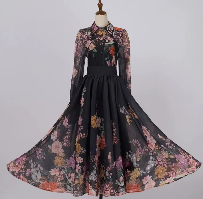 Skirt Set for Women 2024 New Autumn Black Floral Print Long Sleeve Blouse Tops and
Skirt Set for Women 2024 New Autumn Black Floral Print Long Sleeve Blouse Tops and